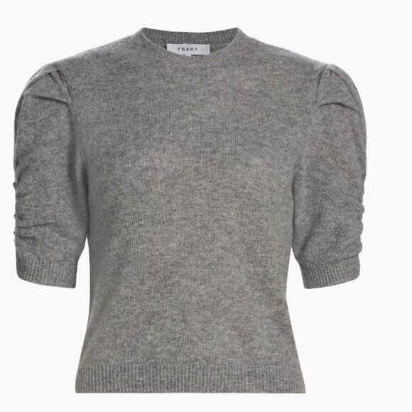 Frame Cashmere Ruched Short Puff Sleeve Sweater Dark Grey M - Picture 3 of 12